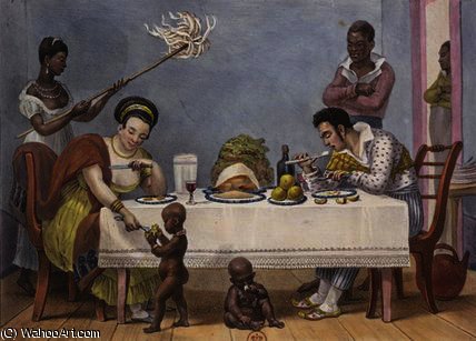 The Dinner, A White Couple Being Served And Fanned — Jean-baptiste Debret