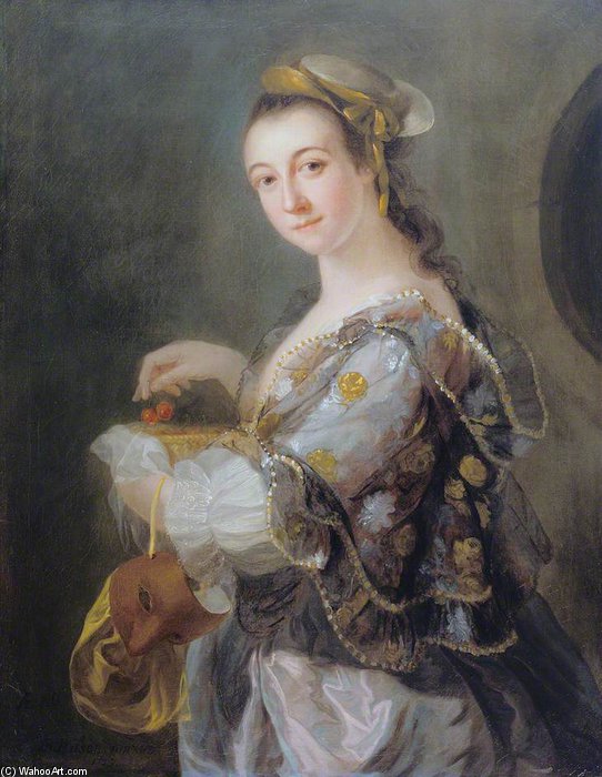 Portrait Of A Lady With A Mask And Cherries — Benjamin Wilson