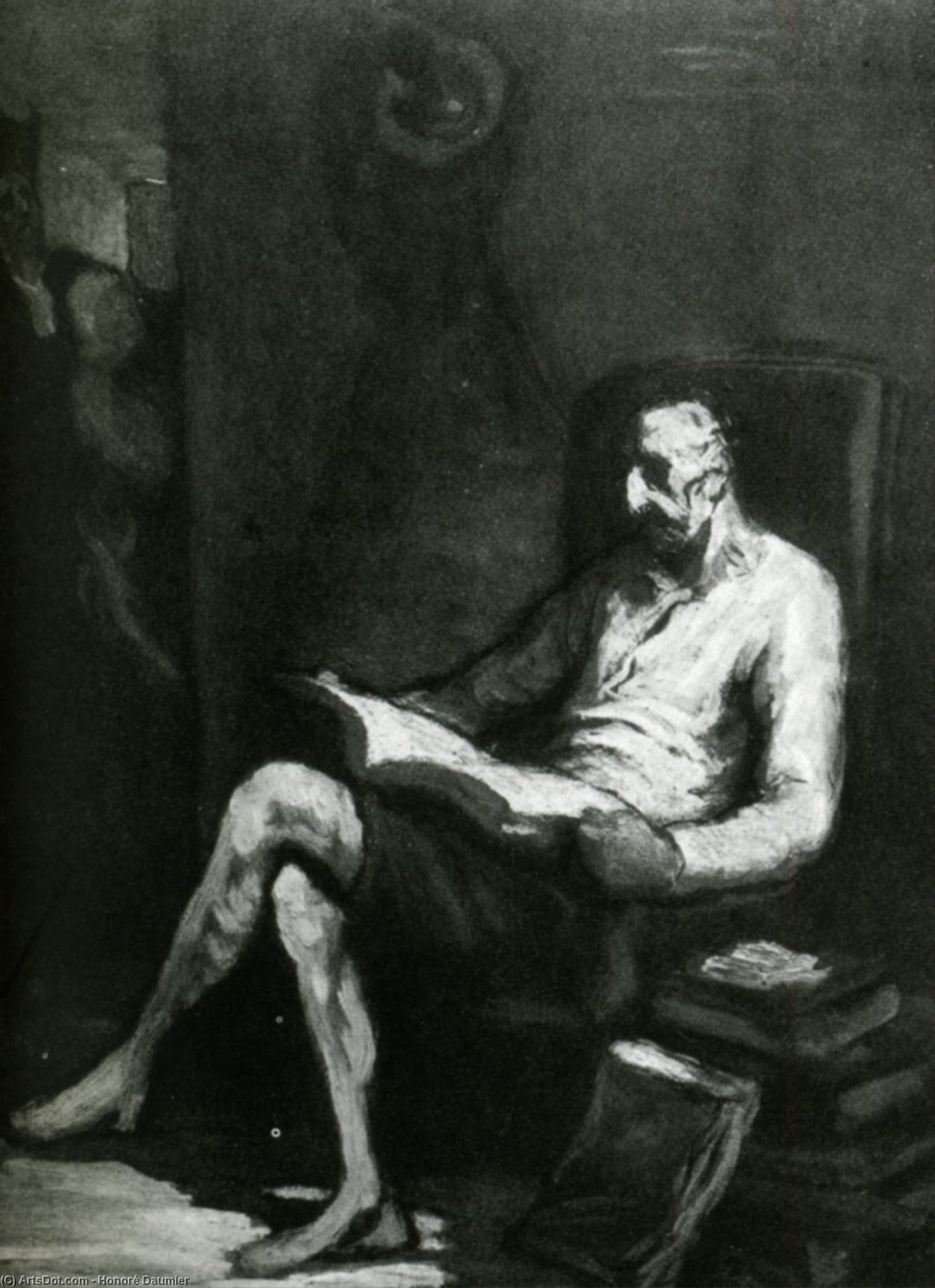 Don Quichotte Lisant, Huile Sur Panneau Gift Quichotte Reading, Oil On Panel — Honoré Daumier