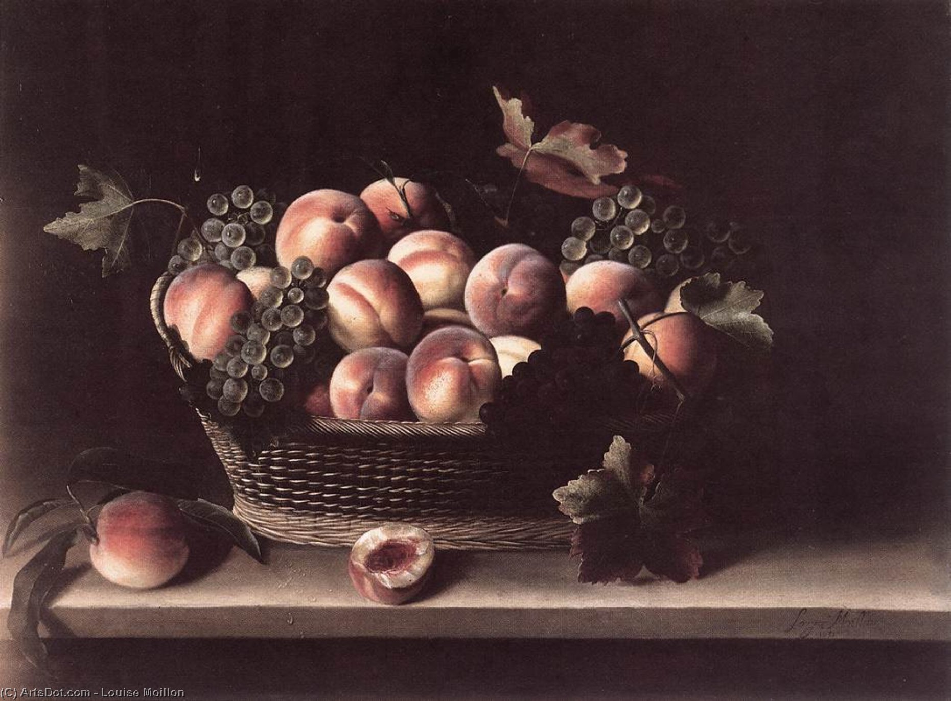 Basket With Peaches And Grapes — Louise Moillon