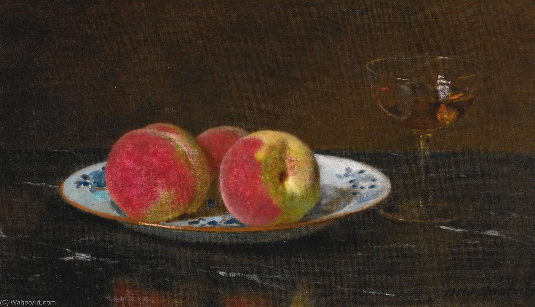 Still Life With Peaches And Glass — Otto Scholderer