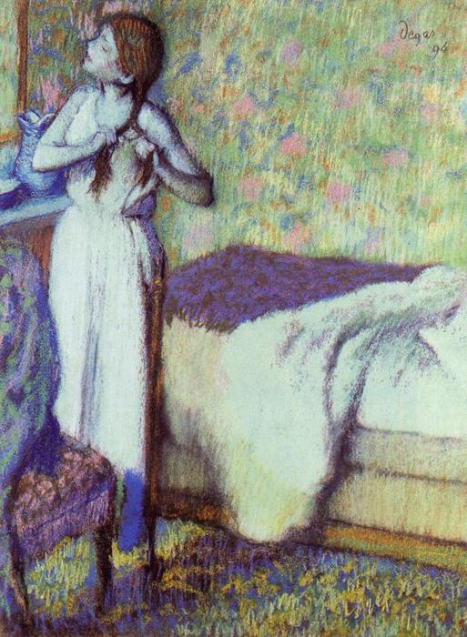 Young Girl Braiding Her Hair — Edgar Degas