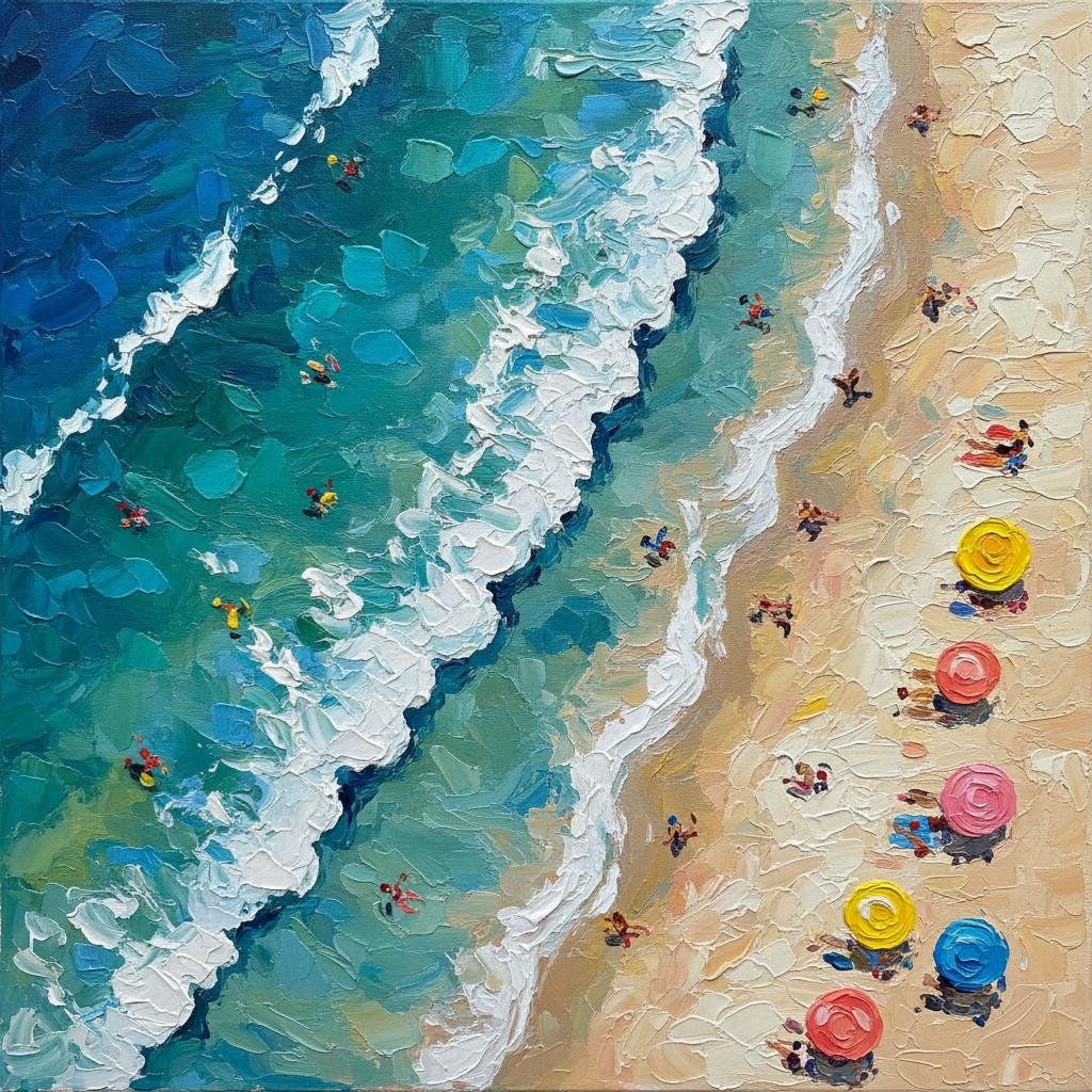 Rhythmic Tides Of Cerulean Light: A Singular Impasto Study Of Coastal Serenity — Christian Noiret