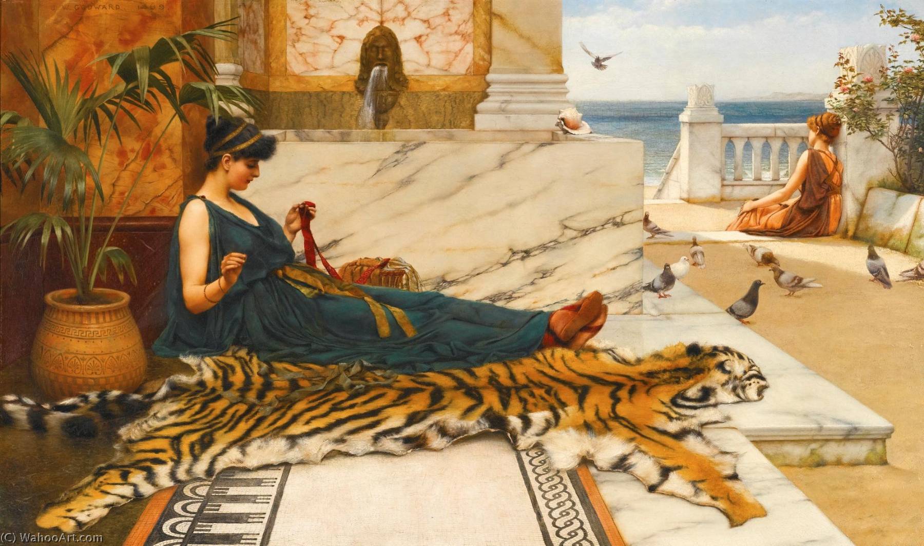 The Tigerskin (sewing Girl) — R.b.a John William Godward