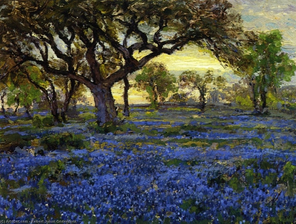 Old Live Oak Tree And Bluebonnets On The West Texas Military Grounds, San Antonio — Robert Džulijan Onderdonk