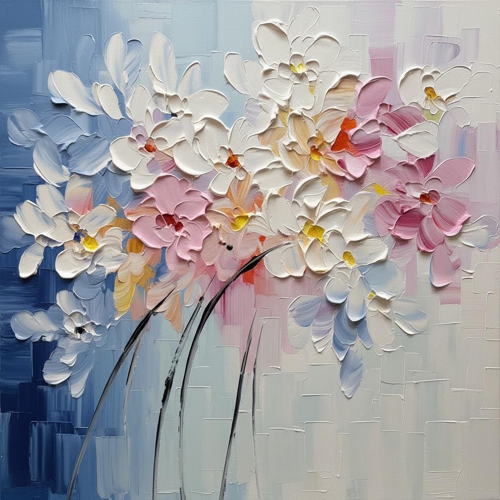 Ätherische Impasto-blüte In Ruhigen Tönen Von Periwinkle Und Skulpturalem Weiß — David Moreau