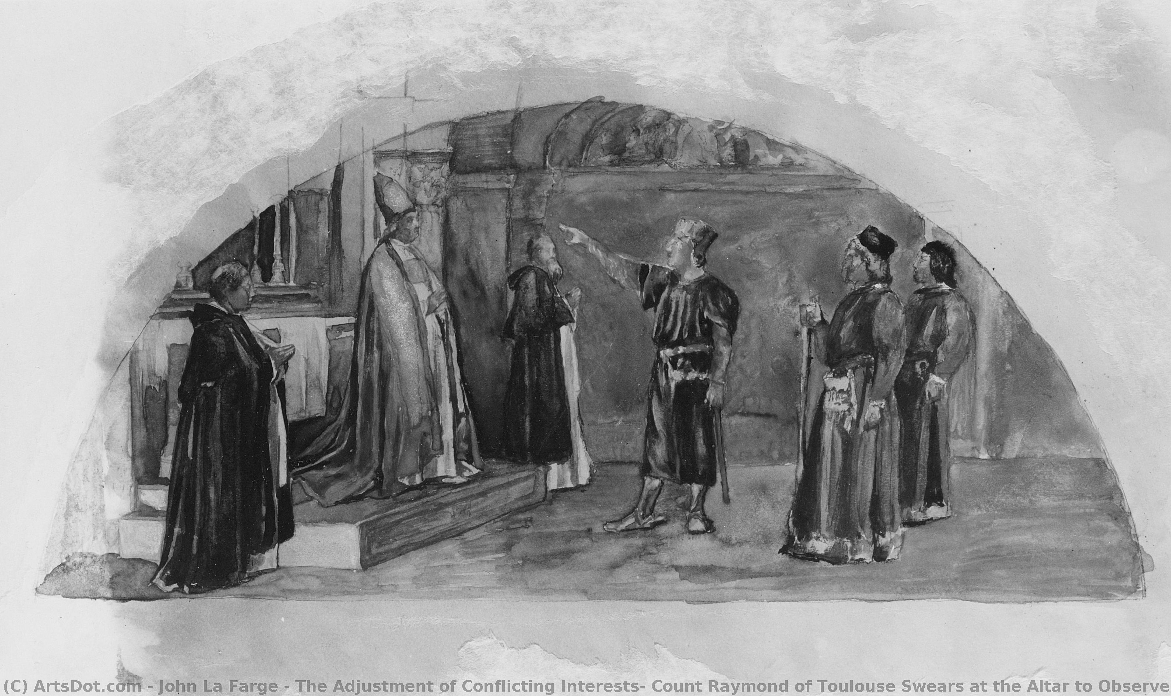 The Adjustment Of Conflicting Interests: Count Raymond Of Toulouse Swears At The Altar To Observe The Liberties Of The City;ì Color Study For Mural, Supreme Court Room, Minnesota State Capitol,ì Saint Paul — John La Farge