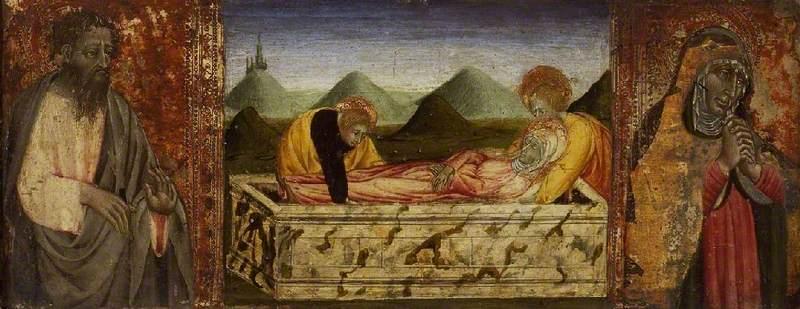 The Entombment Of The Virgin, Saint Bartholomew And A Female Saint — Giovanni Di Paolo Di Grazia
