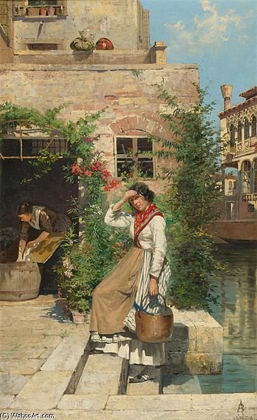 Venezianische Wäscherin Am Kanal — Antonietta Brandeis