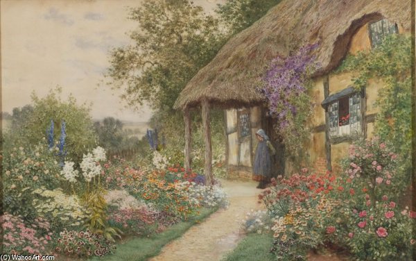 A Young Girl In A Cottage Garden — Arthur Claude Strachan
