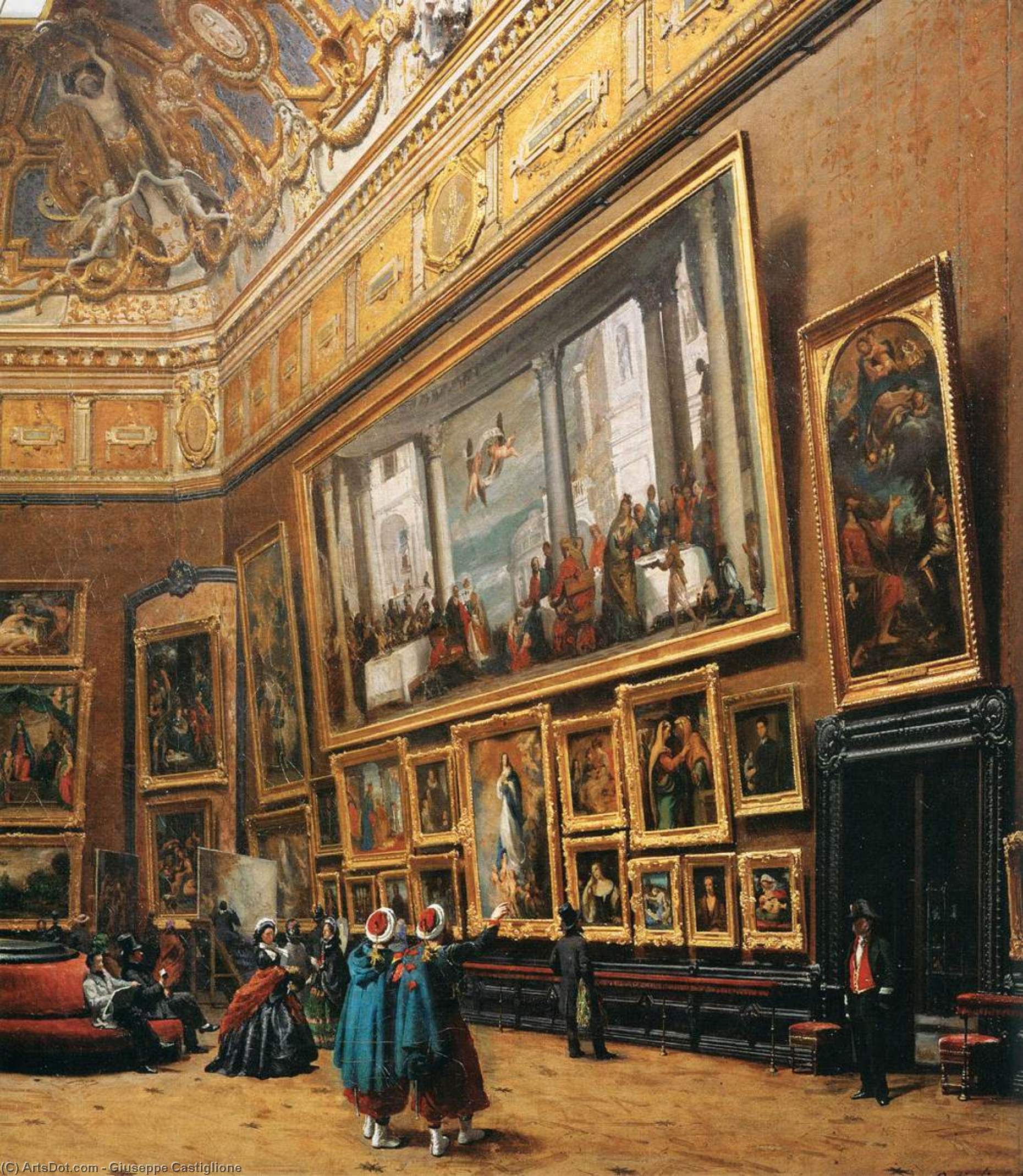 Vista Del Gran Salón Carré En El Louvre (detalle) — Giuseppe Castiglione