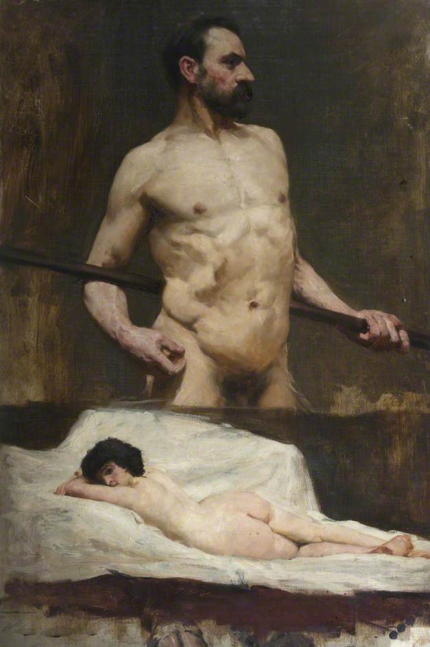 Study Of Reclining Female Nude And Bearded Male — George Denholm Armour