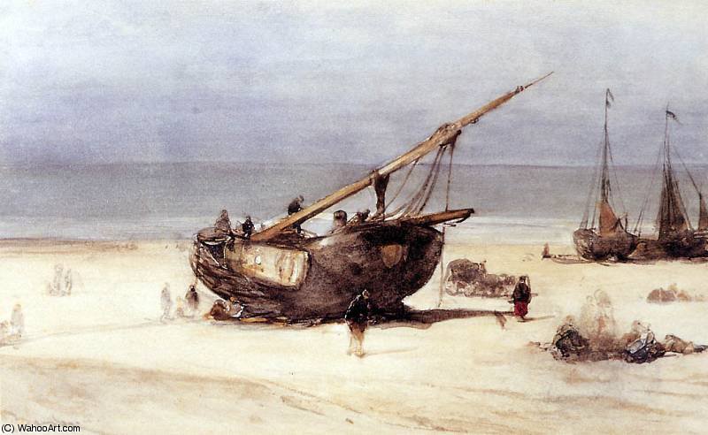 Ships On The Beach Of Scheveningen Sun — Johannes Bosboom