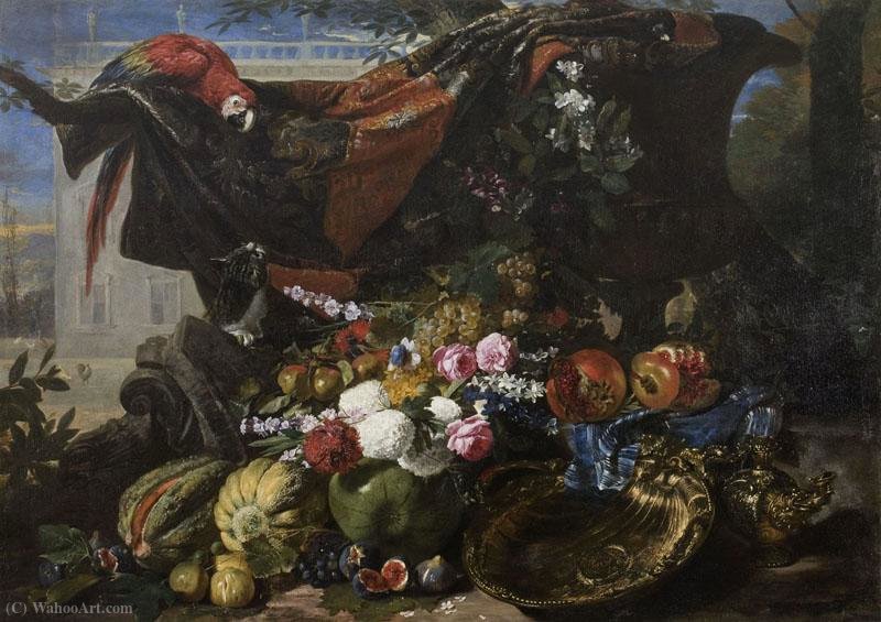 Still Life With Fighting Cat And Parrot — David De Coninck