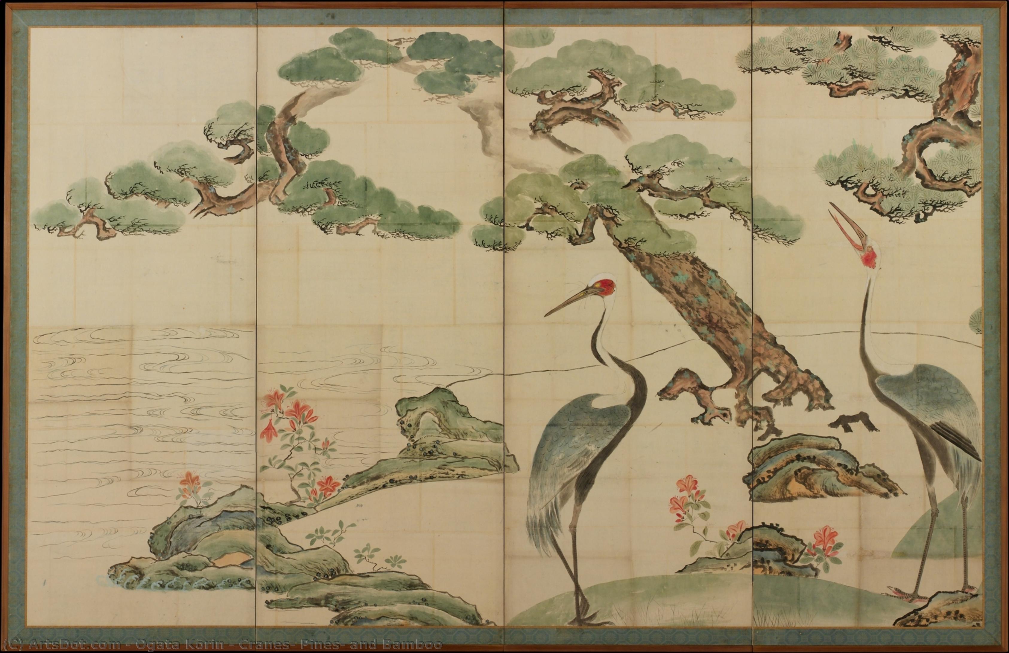 Cranes, Pines, And Bamboo — Огата Корин