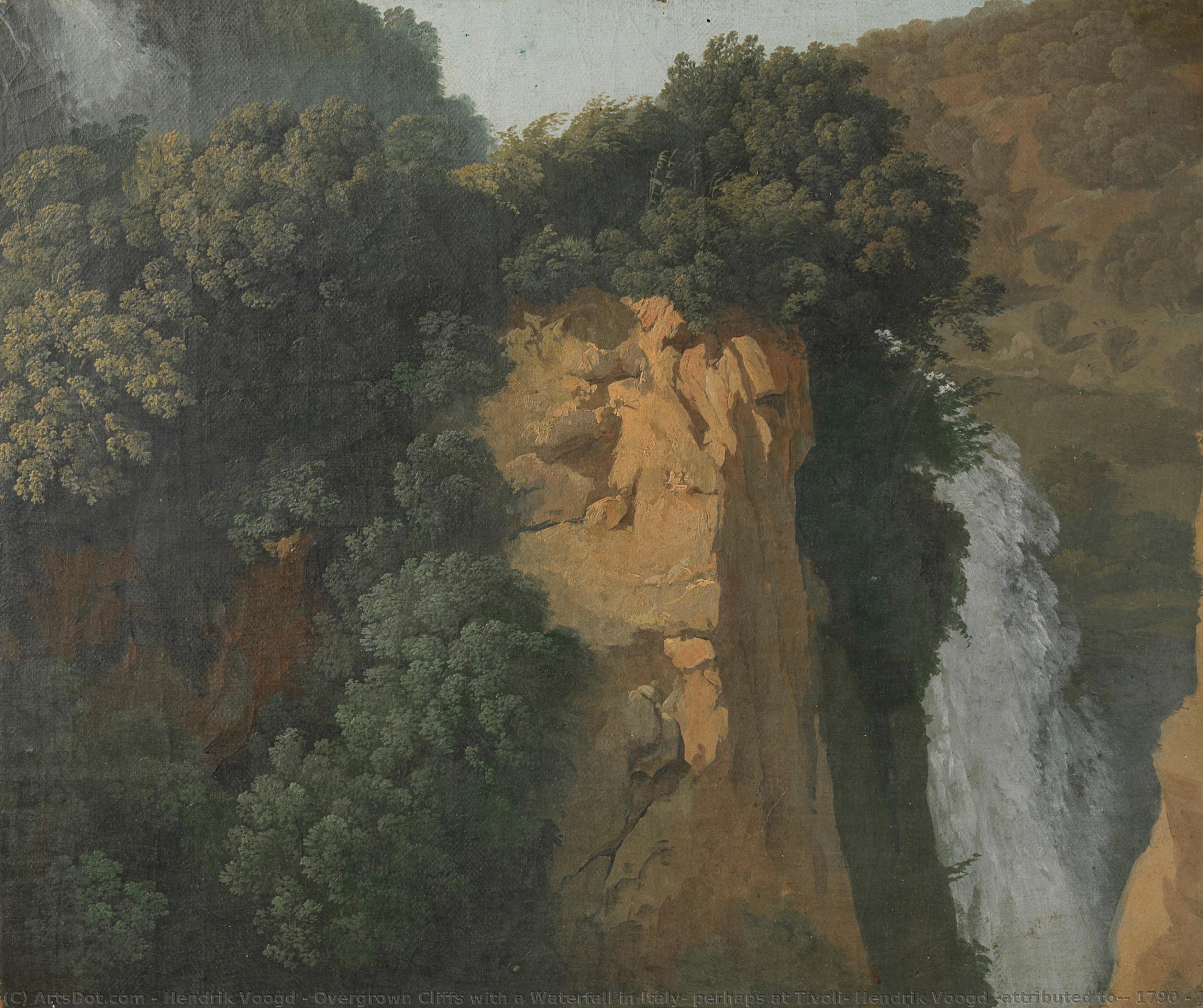 Overgrown Cliffs With A Waterfall In Italy, Perhaps At Tivoli, Hendrik Voogd (attributed To), 1790 - 1820 — Hendrik Voogd