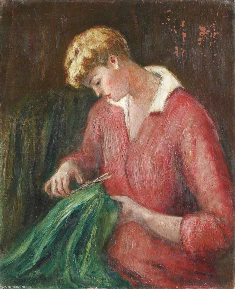 Portrait Of A Lady In Red Cutting Cloth — Georges Van Houten