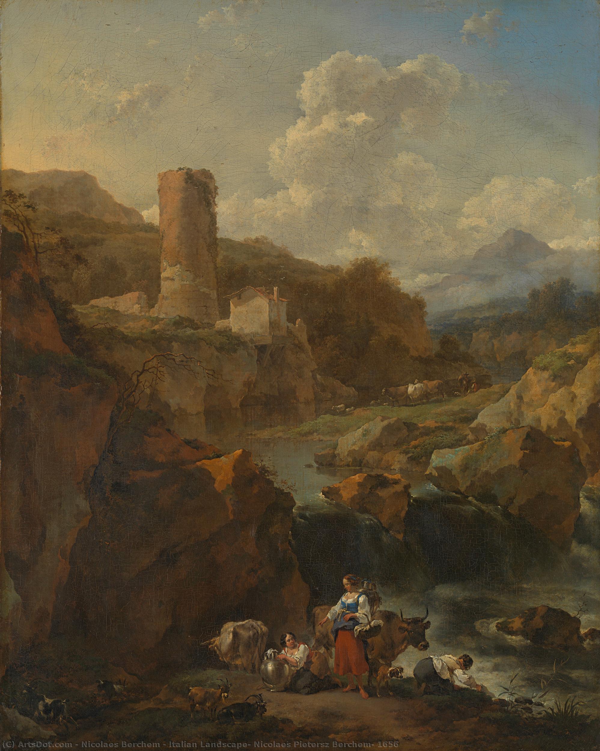 Italian Landscape, Nicolaes Pietersz Berchem, 1656 — Nicolaes Berchem