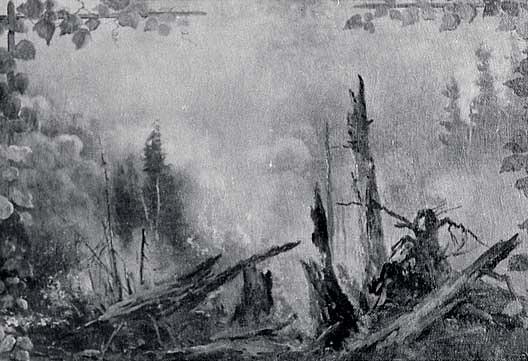 Panorama Of Lake Coeur D'alene, Idaho Forest Fire In North Idaho Woods, (painting) — Von Luerzer