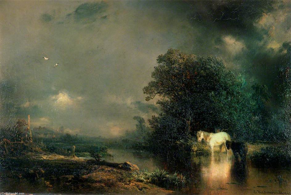 Horses In A Stream — Eduard Hildebrandt