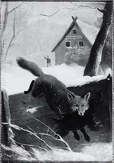 Fox Stealing Chickens, (painting) — William Woodruff Gibbs