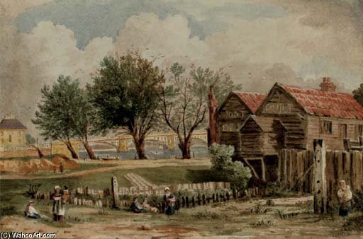 A Boathouse At Millbank Near Vauxhall Bridge — John Varley I (the Older)