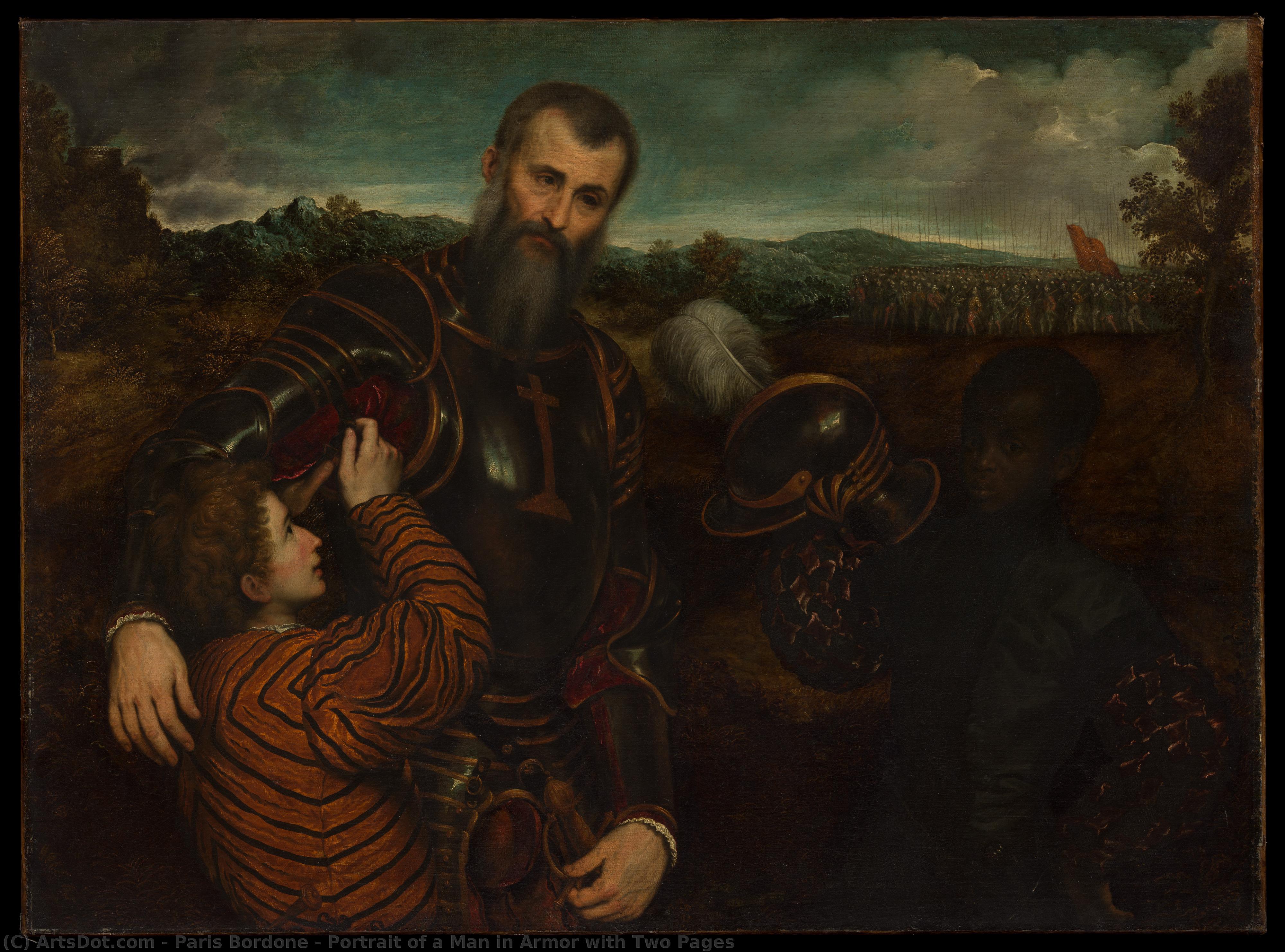 Portrait Of A Man In Armor With Two Pages — Paris Bordone