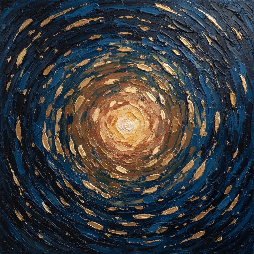 Celestial Vortex In Gold And Midnight Blue: A Singular Impasto Masterpiece — David Moreau