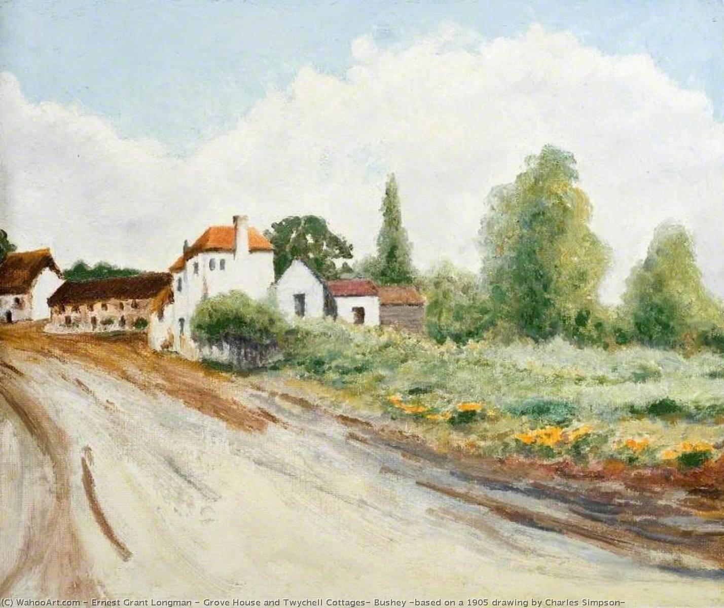 Grove House And Twychell Cottages, Bushey (based On A 1905 Drawing By Charles Simpson) — Ernest Grant Longman