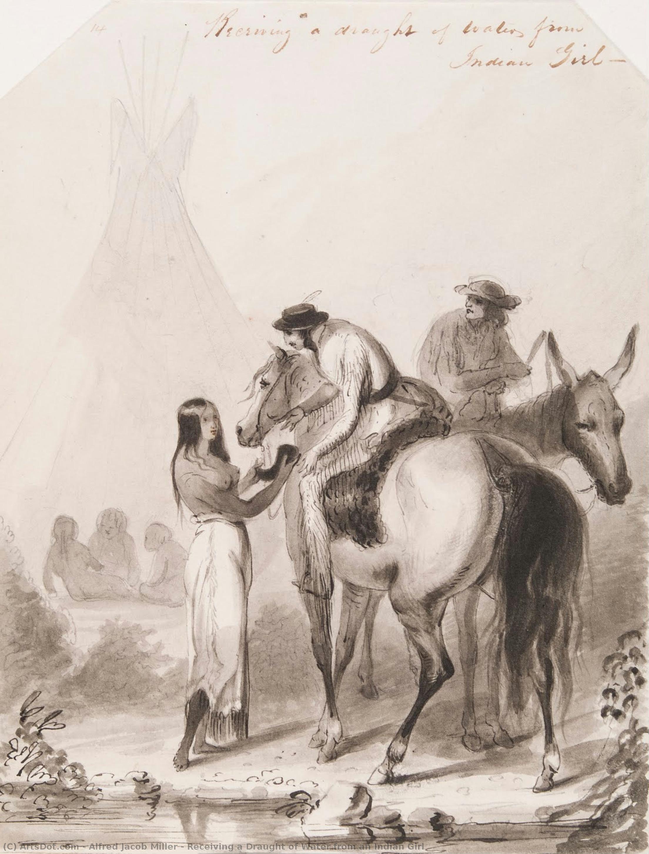 Receiving A Draught Of Water From An Indian Girl — Alfred Jacob Miller