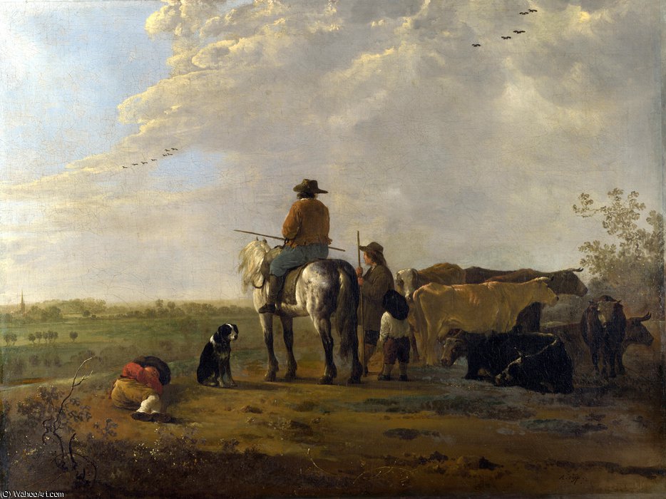 A Landscape With Horseman, Herders And Cattle — Aelbert Jacobsz Cuyp