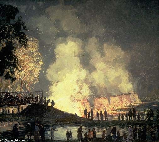 The Burning Of Center Bridge — Edward Willis Redfield
