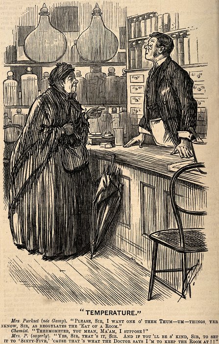 An Old Lady In A Chemists Misunderstanding The Use Of A Ther — Charles Samuel Keene