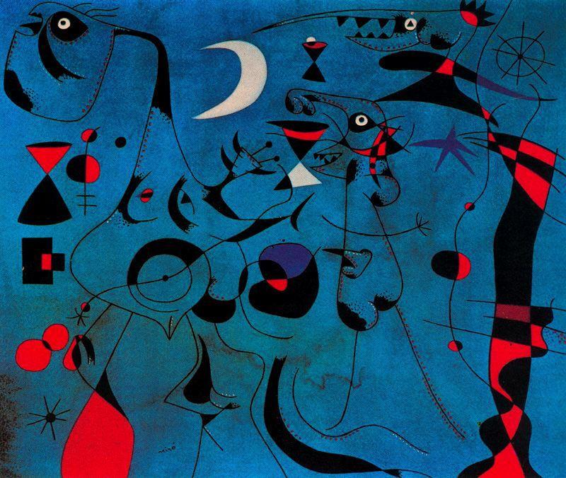 Figuren In Der Nacht Geführt Von Den Fluoreszierenden Spuren Von Schnecken — Joan Miró