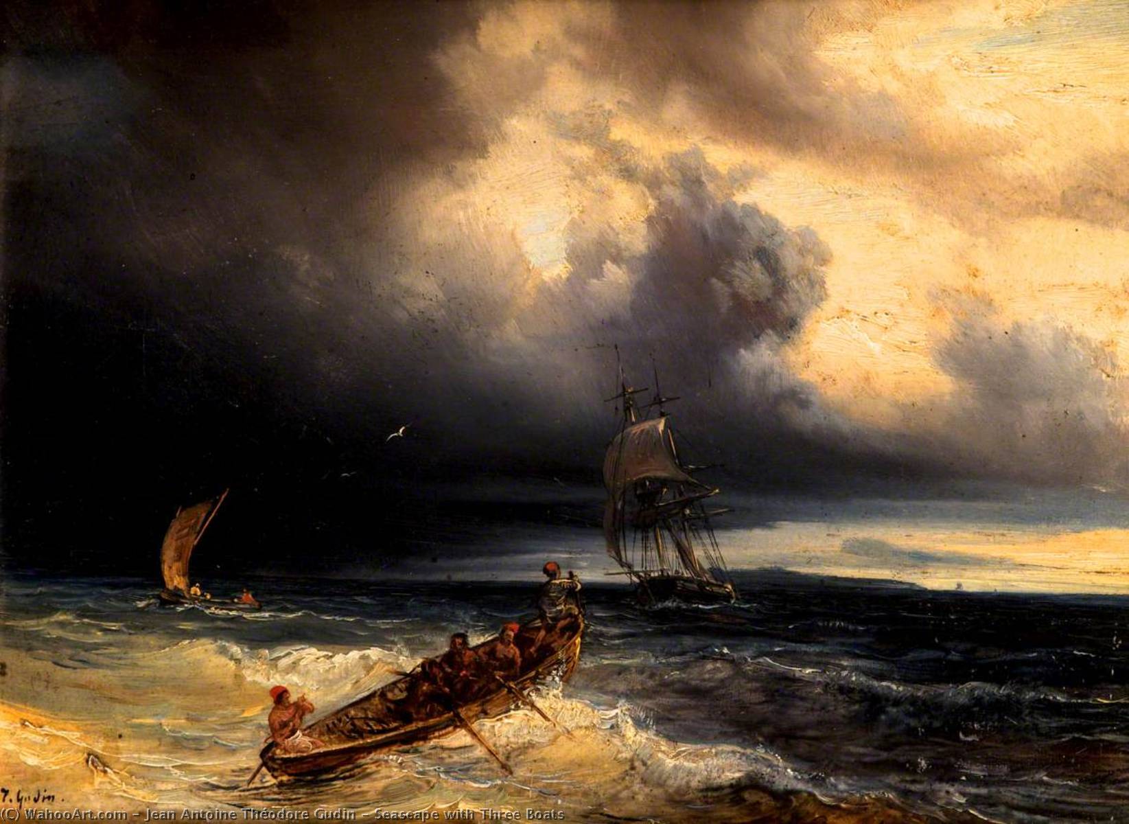 Seascape With Three Boats — Jean Antoine Théodore Gudin