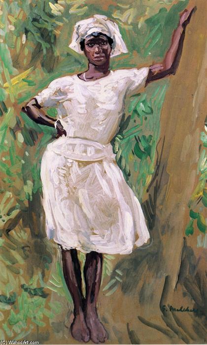 Sketch Of Young Black Woman In White Dress And Hat — Julius Garibaldi Melchers