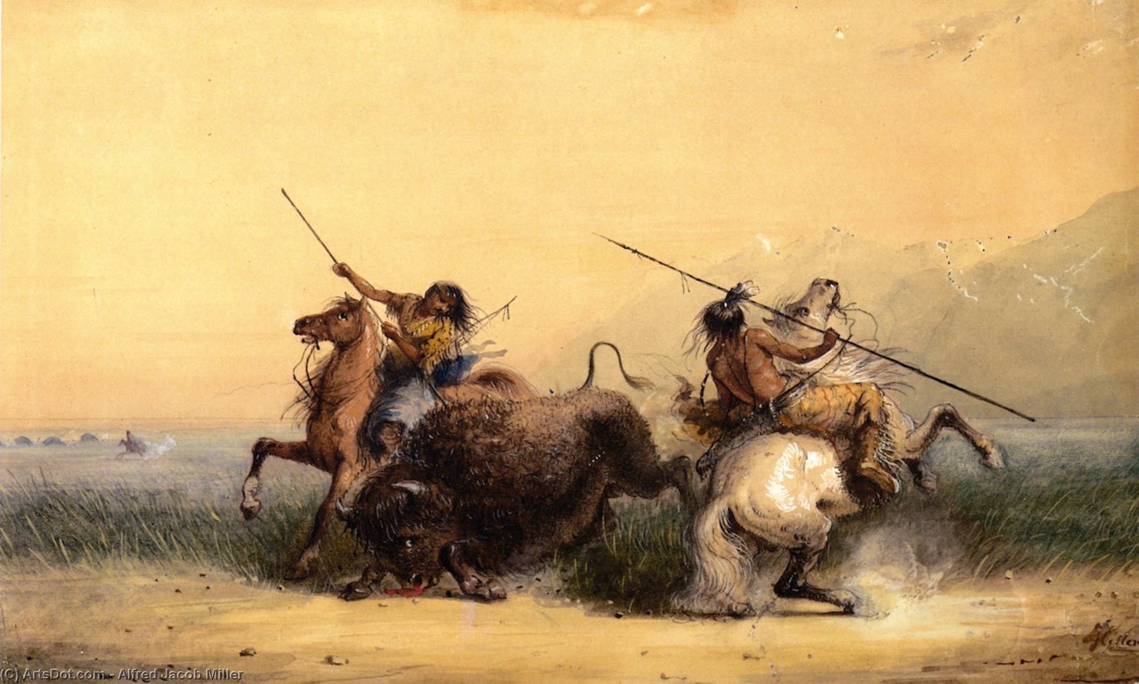 Two Indians Killing A Buffalo — Альфред Якоб Миллер