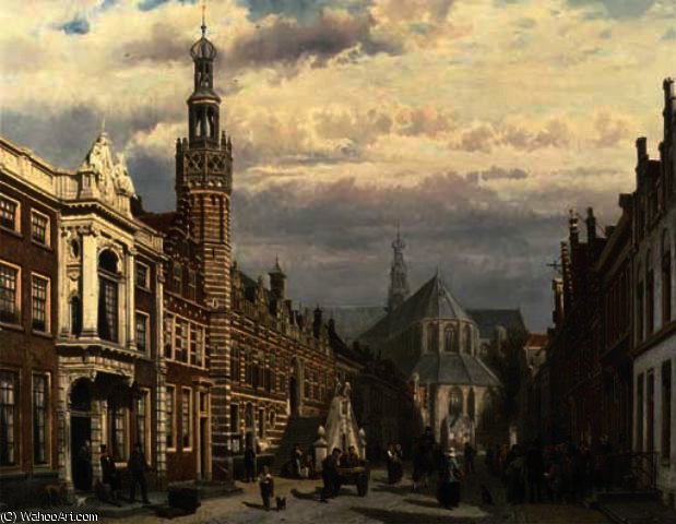View Of The Town Hall And The St. Laurenschurch In Alkmaar — Cornelis Springer