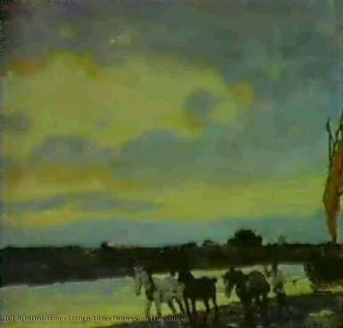 Horses On The Shore — Ettore Tito