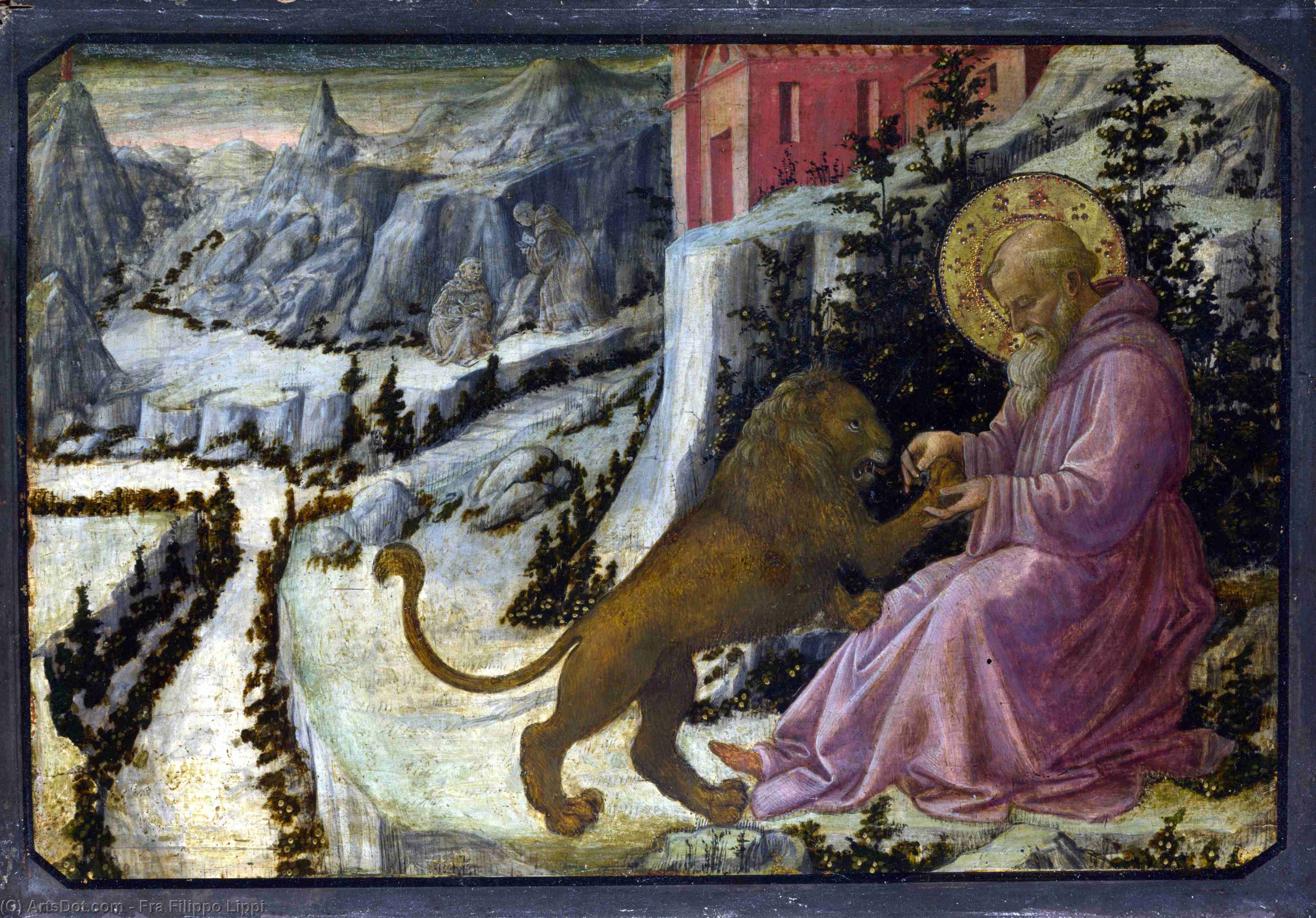 Saint Jerome And The Lion - Predella Panel — Filippo Di Tommaso Lippi