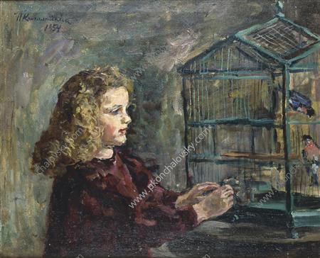 A Girl With A Bird — Pyotr Konchalovsky