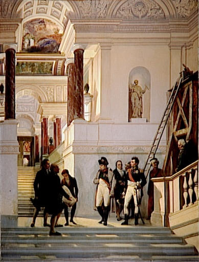 Napoleon Ier Visitant L'escalier Du Musee Du Louvre Sous La Conduite Des Architectes Percier Et Fontaine — Couder Auguste