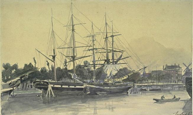 Sailboats Moored In A Port — Johan Barthold Jongkind