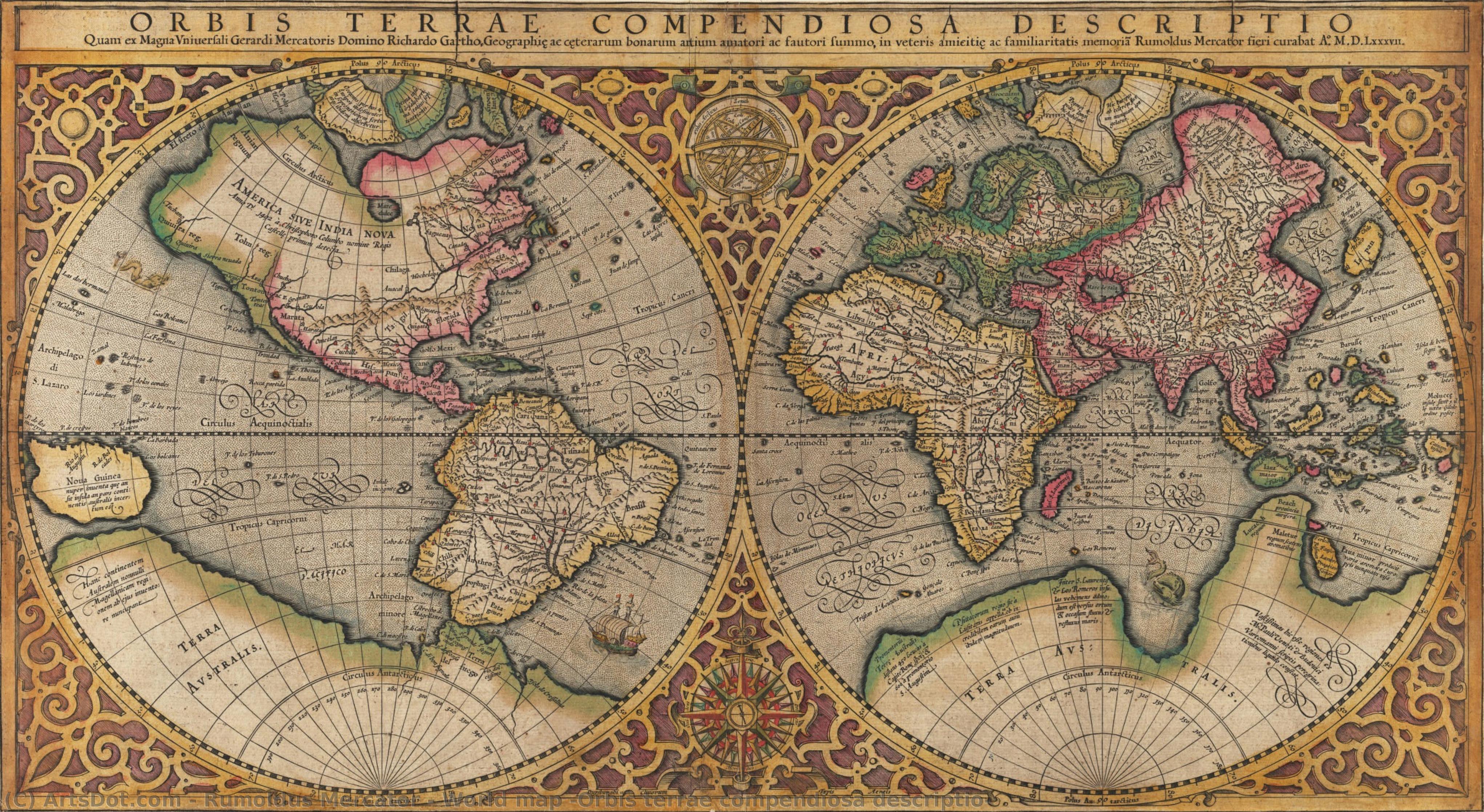 World Map (orbis Terrae Compendiosa Descriptio) — Rumoldus Mercator