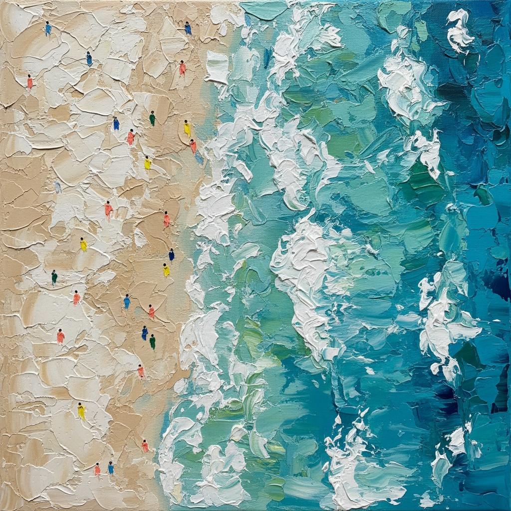 Ephemeral Tides Of Solitude: A Sculptural Study In Crimson And Cerulean Impasto — Christian Noiret