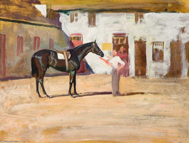 A Black Horse At Newmarket — Sir Alfred James Munnings
