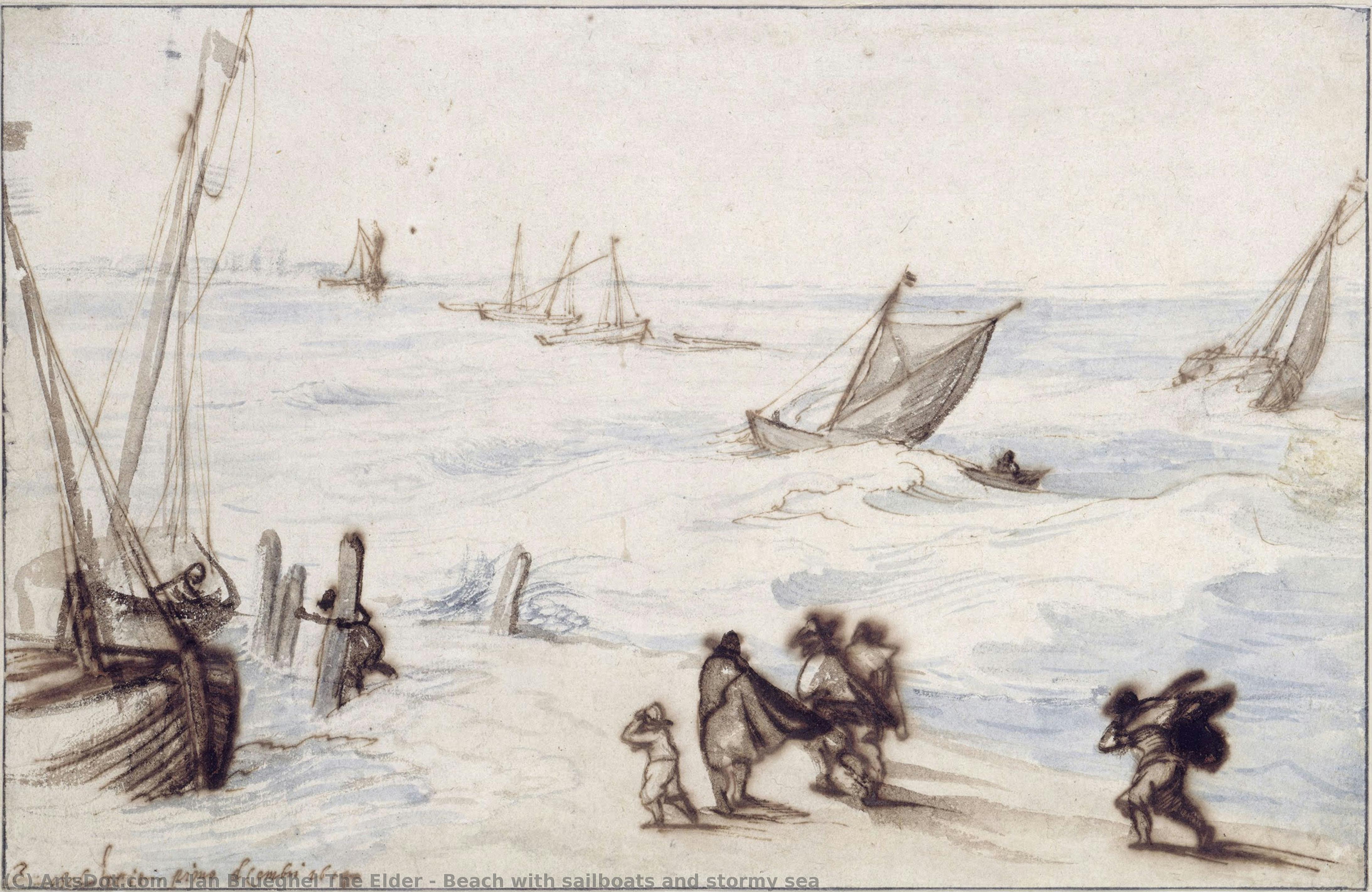 Beach With Sailboats And Stormy Sea — Jan Brueghel The Elder