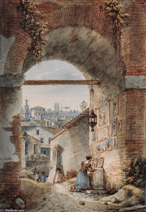 A Shrine At The Corner Of Via Santa Maria Maggiore And Via San Pietro, Rome, And A View Near The Trinita Dei Monti, Rome. — Victor Jean Nicolle