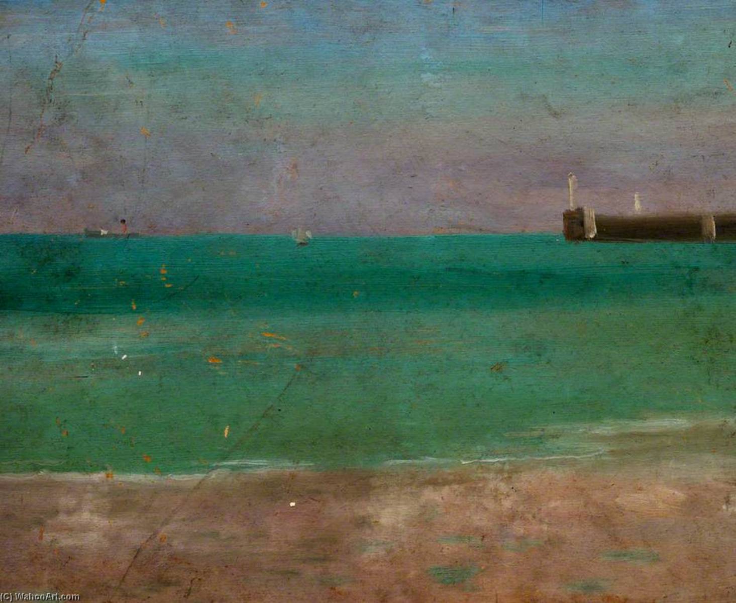 Seascape With A Ship And A Jetty (verso) — Edward Morland Lewis