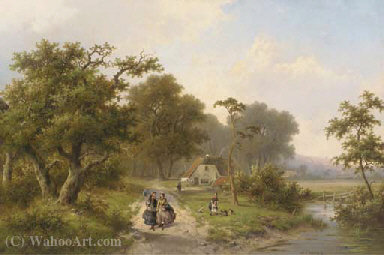 Elegant Ladies Strolling In The Country — Hendrik Pieter Koekkoek